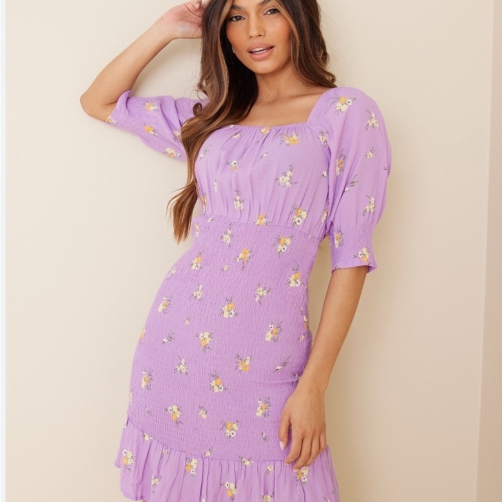 Chic Lavender Floral Midi Dress